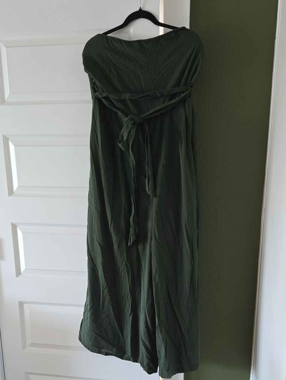 American Eagle Green Strapless Maxi Jumpsuit with Waist Tie